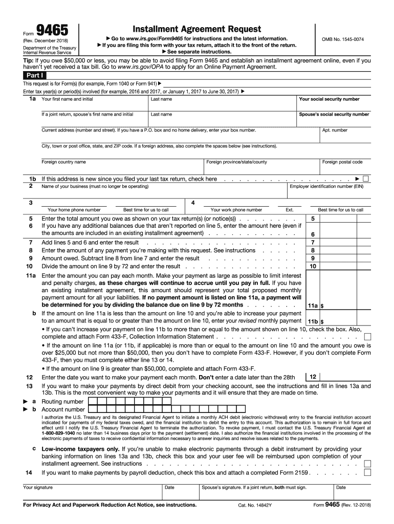 Irs Instalment Agreement Form 2018 Form Irs 9465 Fill Online Printable Fillable Blank Pdffiller