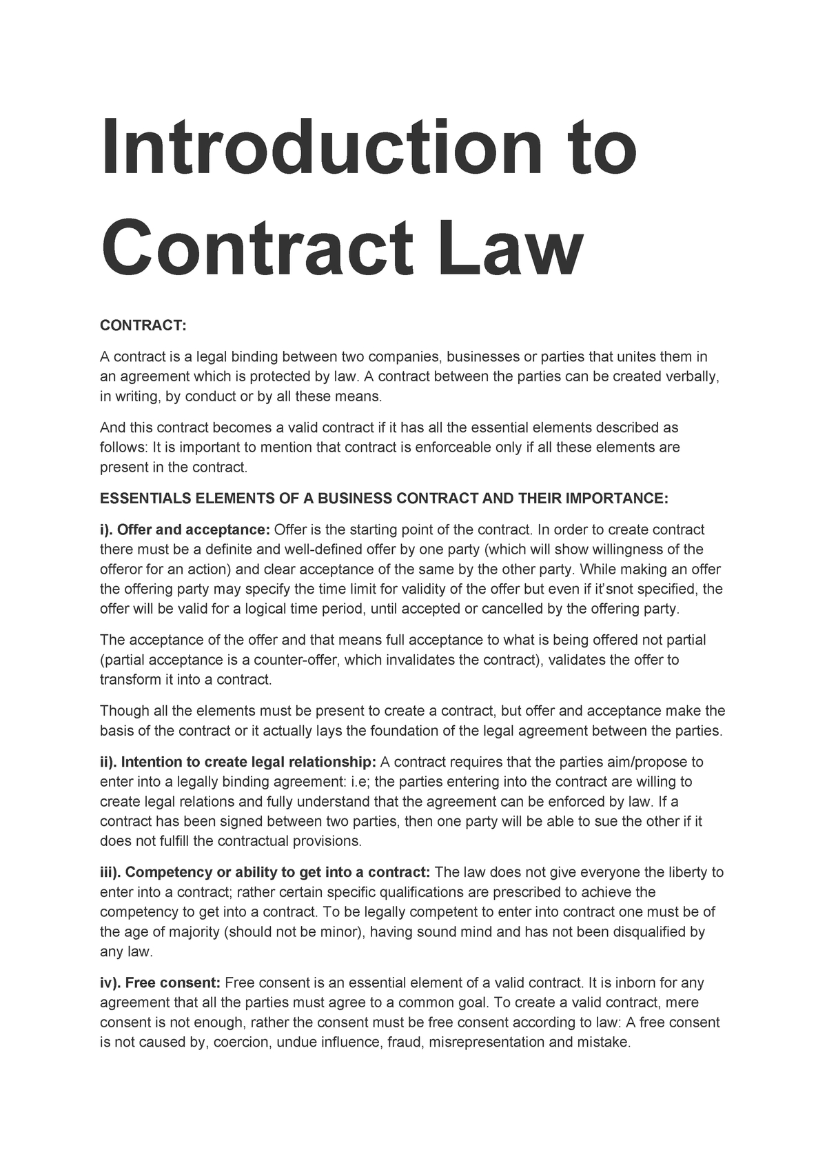 Is A Verbal Agreement Legally Binding Introduction To Contract Law 08 21220 Law Of Contract Studocu