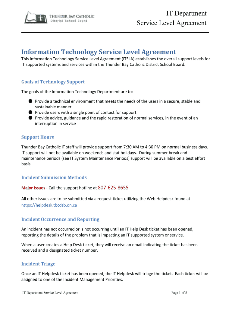 It Service Level Agreement Information Technology Service Level Agreement Fill Online