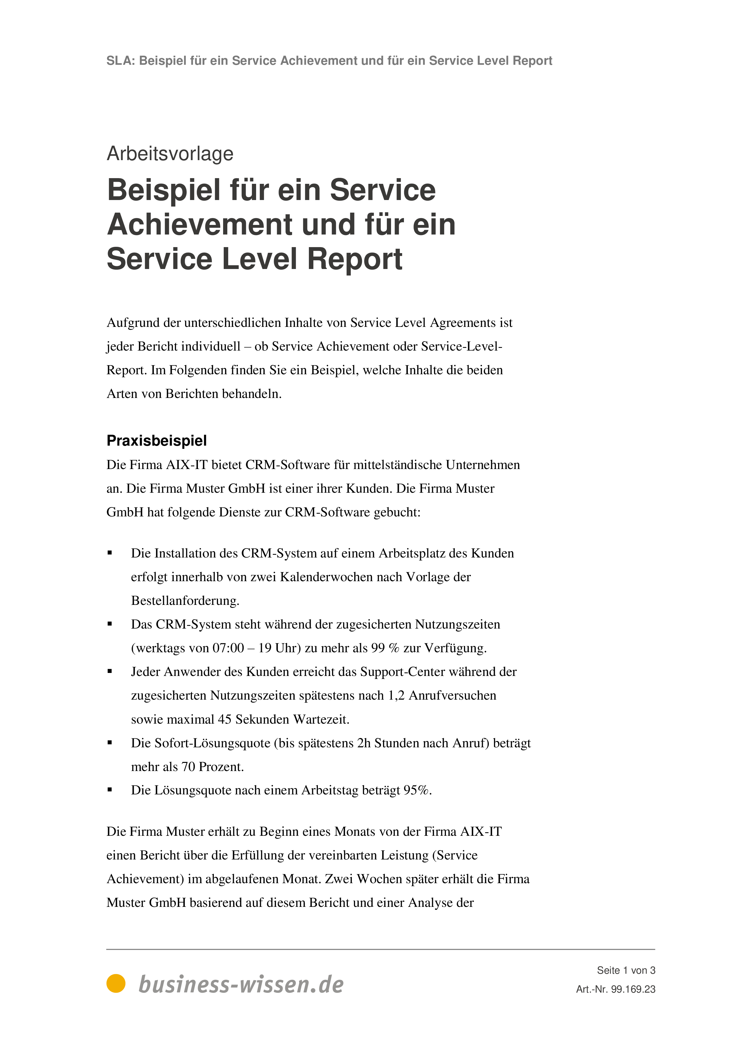 It Service Level Agreement Service Level Agreement Sla Management Handbuch Business Wissende