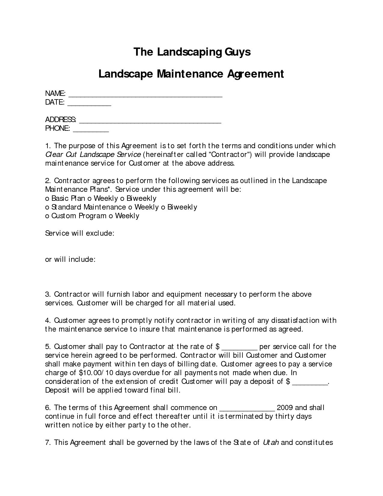 Landscaping Service Agreement Sample Landscape Contract As Landscape Design Services Contract