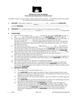 Lawyer Lease Agreement Free Pennsylvania Standard Residential Lease Agreement Form Pdf