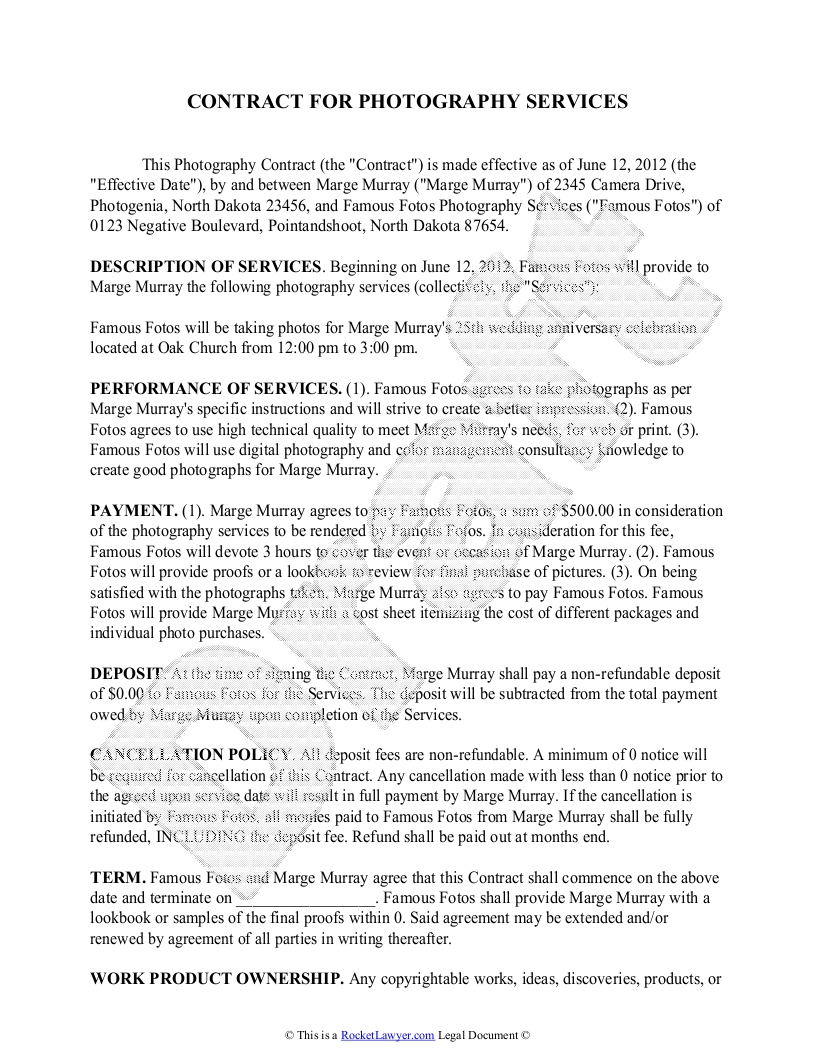 Lawyer Lease Agreement Photography Contract Template Free Sample For Wedding Portrait