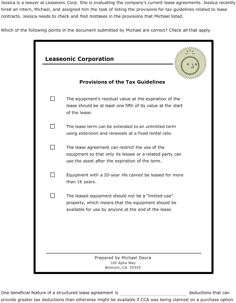 Lawyer Lease Agreement Solved Jessica Is A Lawyer At Leaseonic Corp She Is Eval