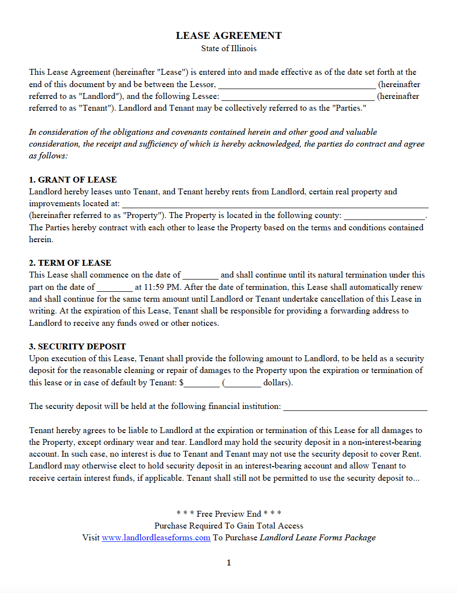 Lease Agreement Form Illinois All 50 States Residential Lease Agreement Landlord Lease Forms