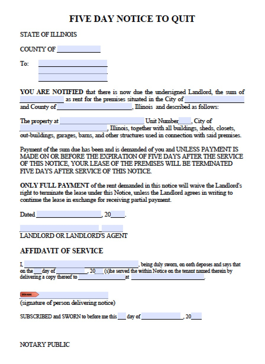 Lease Agreement Form Illinois Free Illinois Five 5 Day Notice To Quit Template Pdf Word Doc