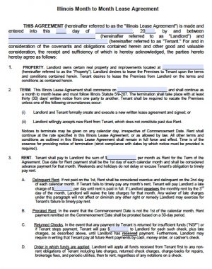 Lease Agreement Form Illinois Free Illinois Month To Month Lease Agreement Template Pdf Word