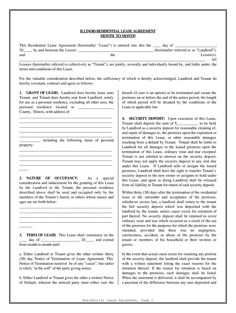 Lease Agreement Form Illinois Illinois Residential Agreement Fill Online Printable Fillable
