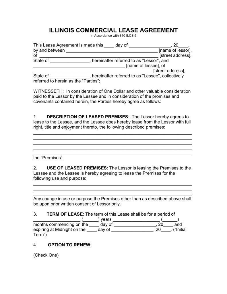 Lease Agreement Form Illinois Rental Lease Agreement Illinois 229 Free Illinois Mercial Lease