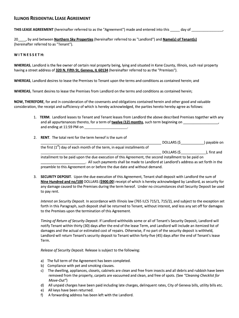 Lease Agreement Form Illinois Sample Of Illinois Residential Lease Agreement Fill Online