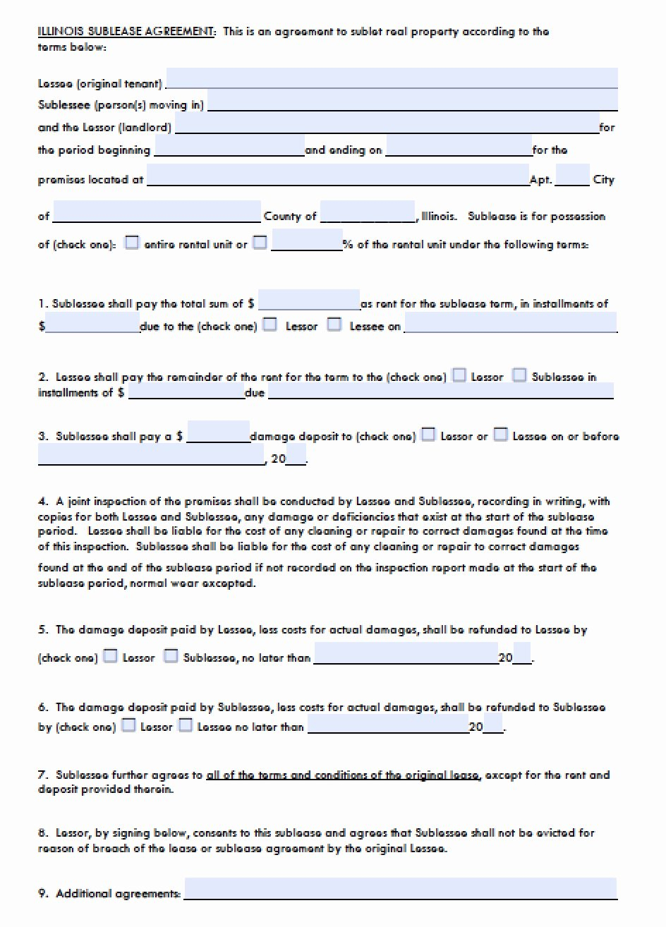 Lease Agreement Form Illinois Sublet Lease Agreement Template Template Modern Design