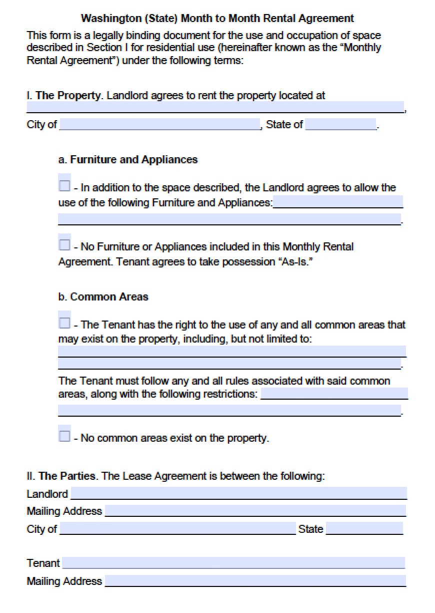 Lease Agreement Sample Form Download Washington State Rental Lease Agreement Forms And