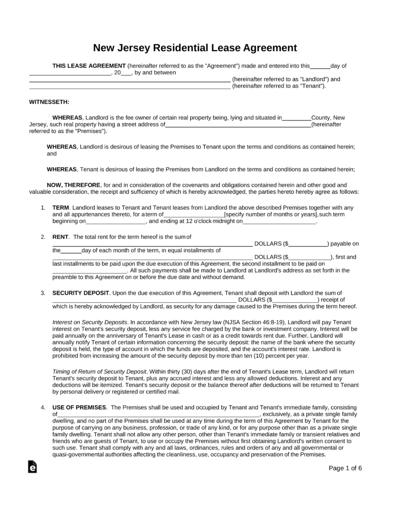 Lease Agreement Sample Form Free New Jersey Rental Lease Agreements Residential Commercial