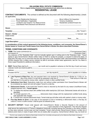 Lease Agreement Sample Form Free Oklahoma Standard Residential Lease Agreement Template Word