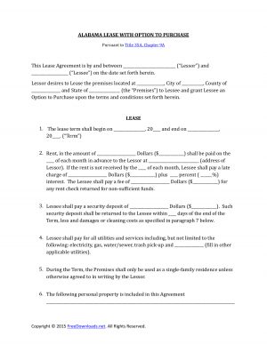 Lease And Purchase Agreement Download Alabama Lease Purchase Rent To Own Agreement Pdf Rtf