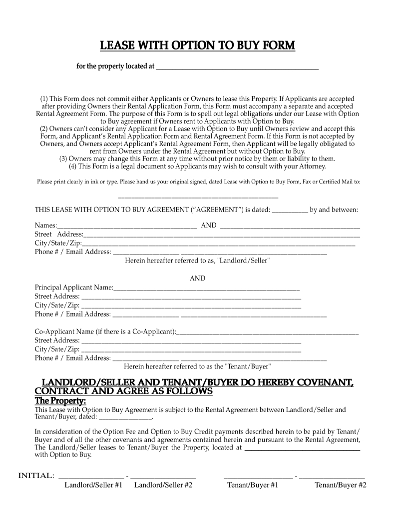 Lease And Purchase Agreement Free New Mexico Lease With Option To Buy Agreement Pdf Eforms