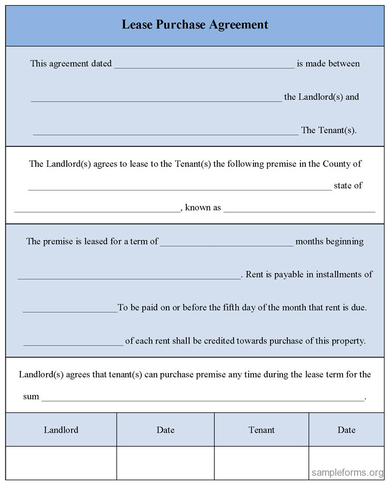 Lease And Purchase Agreement Lease Purchase Agreement Form Sample Forms
