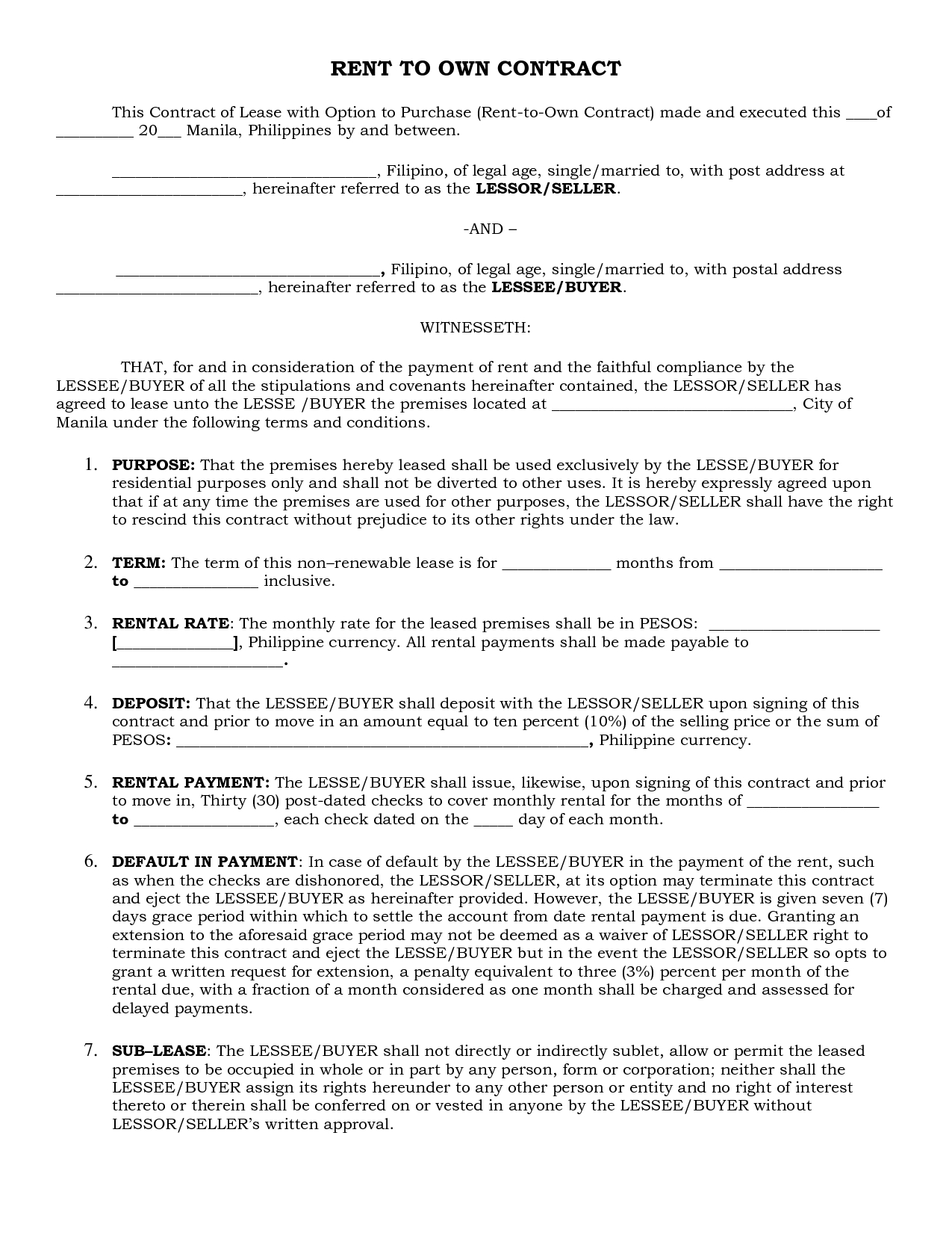 Lease And Purchase Agreement Lease Purchase Contract Wikipedia Rent To Own Agreement Template