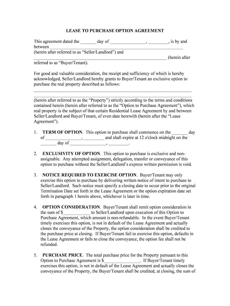 Lease And Purchase Agreement Lease Purchase Fill Online Printable Fillable Blank Pdffiller