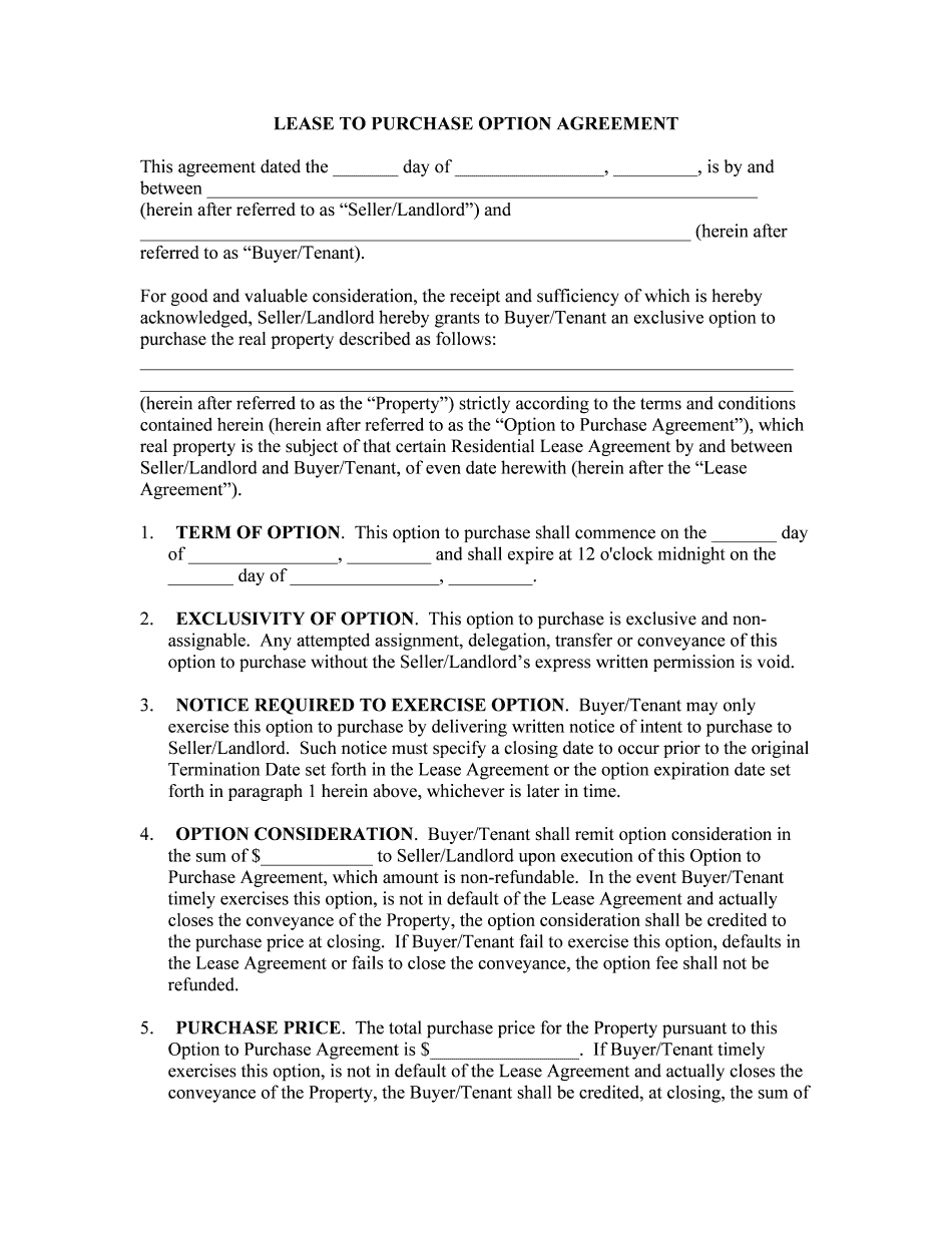 Lease And Purchase Agreement Pdf Lease Purchase Agreement Form Download Online Blank