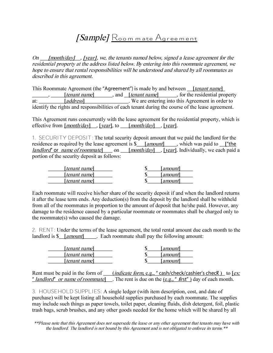 Lease Roommate Agreement 40 Free Roommate Agreement Templates Forms Word Pdf
