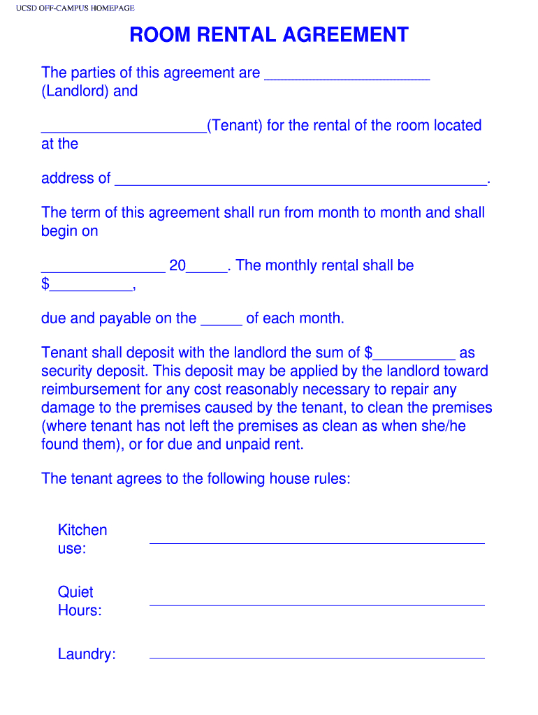 Lease Roommate Agreement Room Rental Agreement Fill Online Printable Fillable Blank