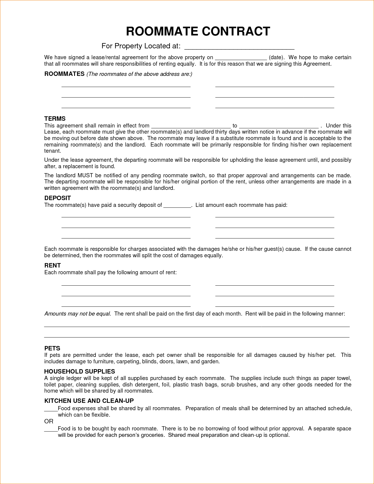 Lease Roommate Agreement Roommate Lease Agreement Contracts Template Selomdigitalsiteco 8