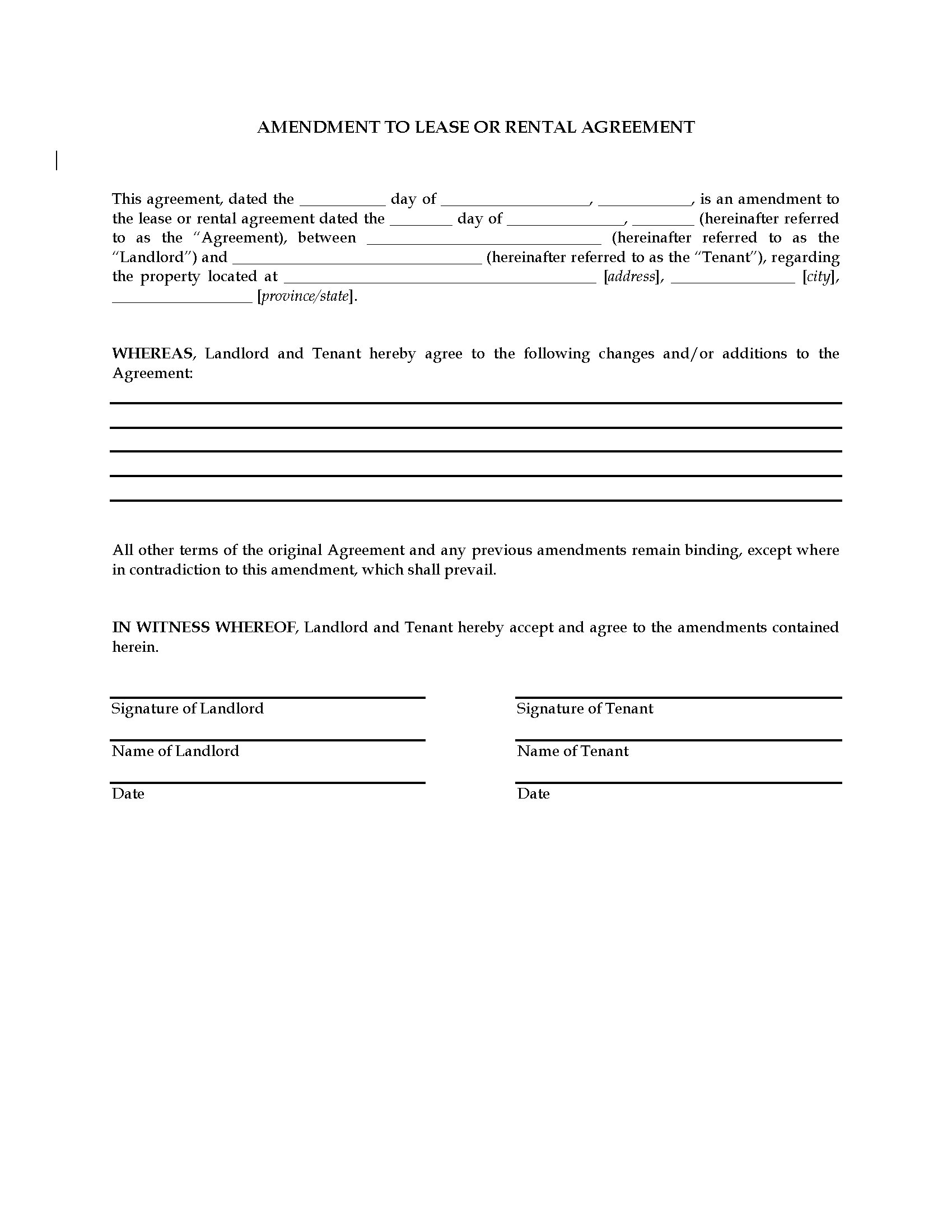 Legal Forms Lease Agreement Amendment To Lease Or Rental Agreement Legal Forms And Business