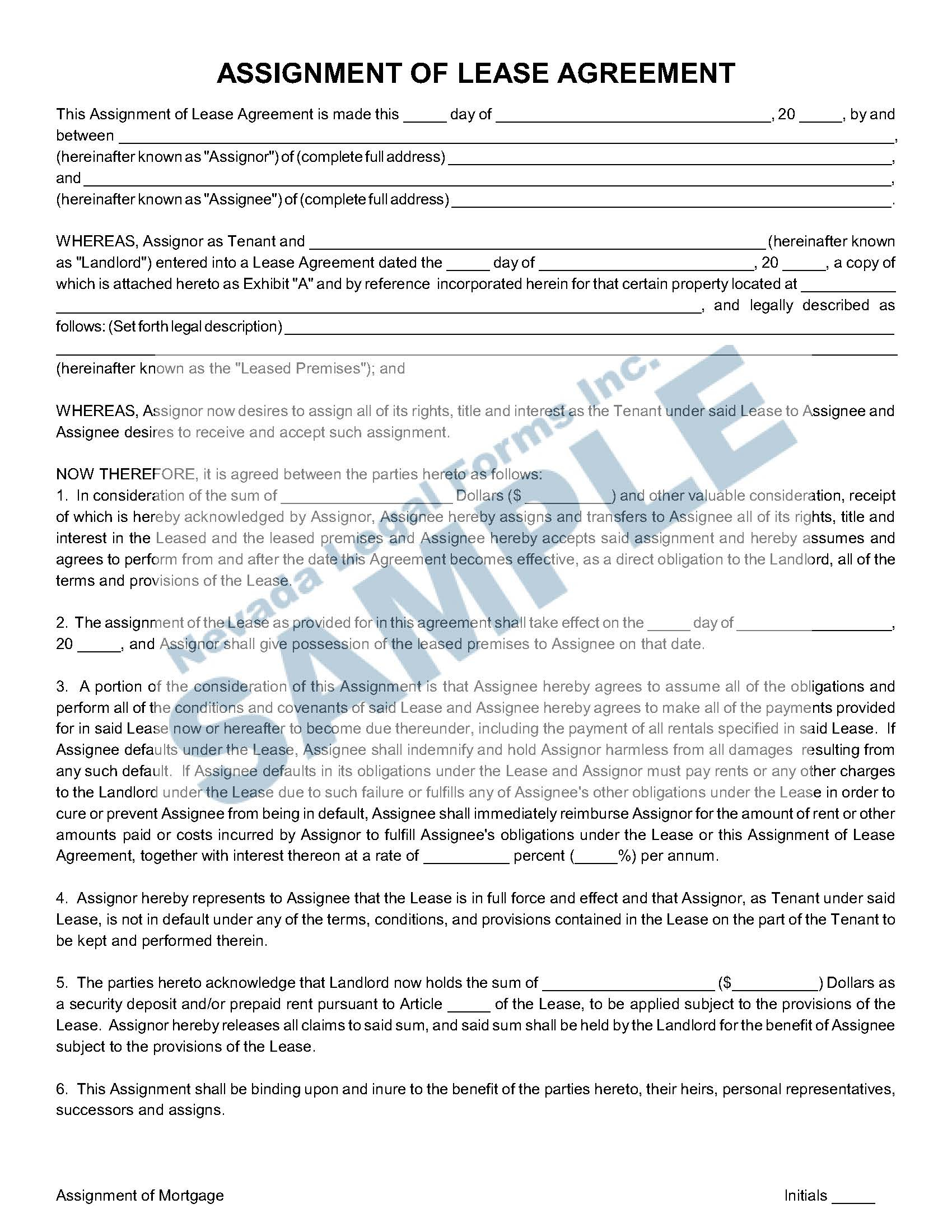 Legal Forms Lease Agreement Assignment Of Lease Agreement