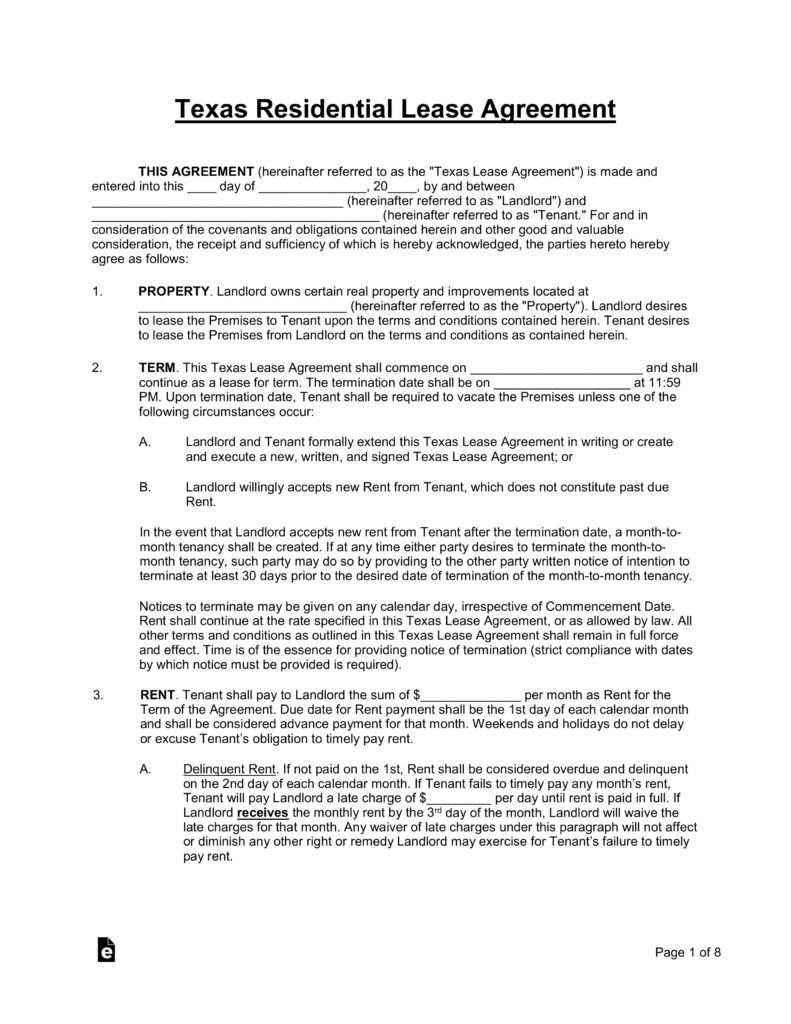 Legal Forms Lease Agreement Free Texas Standard Residential Lease Agreement Template Pdf