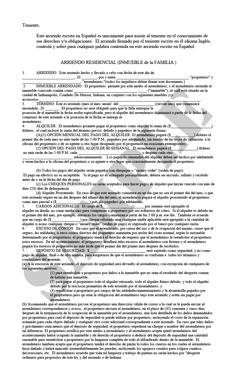 Legal Forms Lease Agreement Residential Lease Agreement Spanish