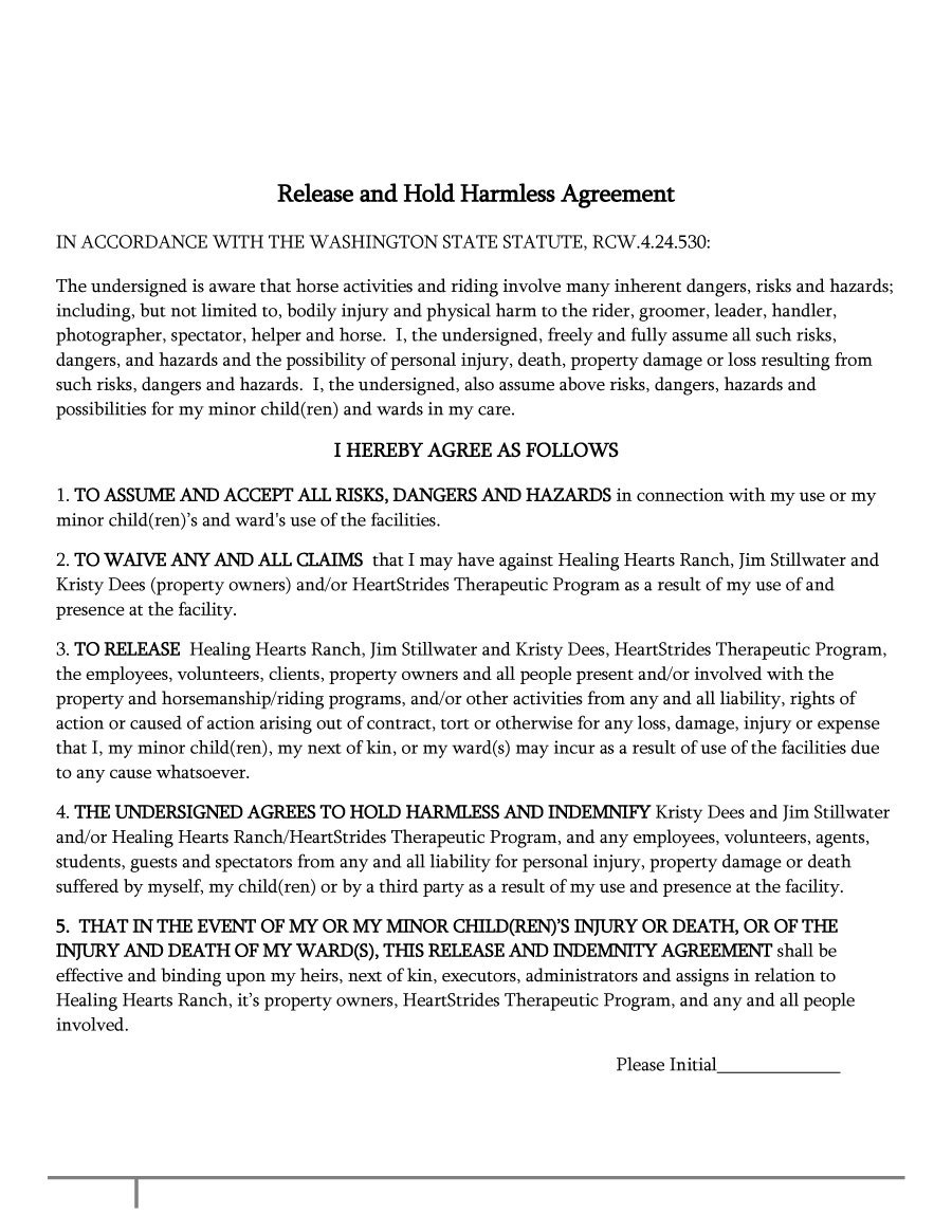 Liability Release Agreement 40 Hold Harmless Agreement Templates Free Template Lab