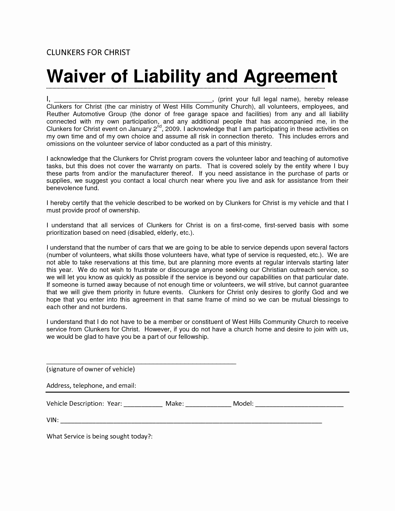Liability Release Agreement Liability Waiver Form Template Awesome 6 Release Of Liability