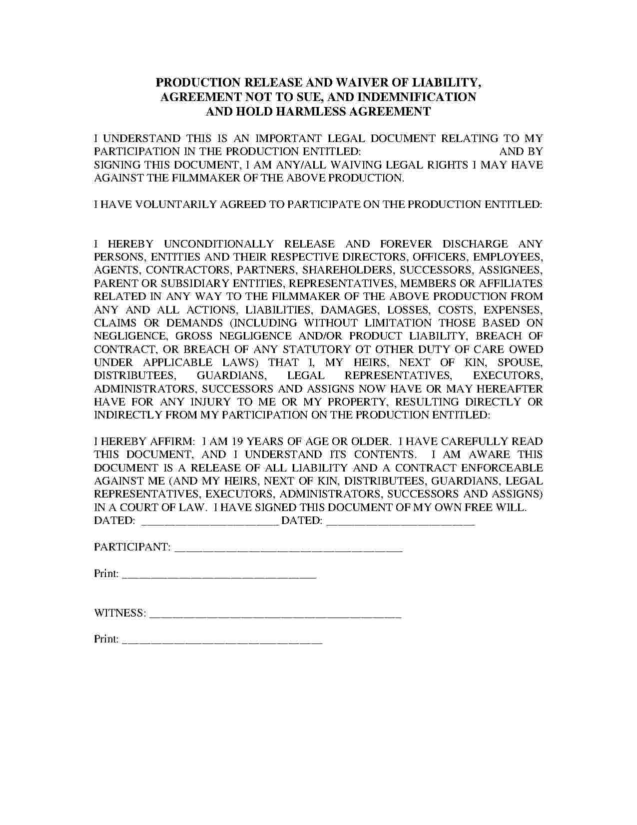 Liability Release Agreement Release Of Liability Form Waiver Of Liability Templates Hunter