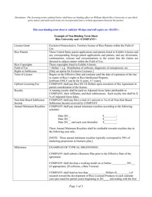 Licensing Agreement Term Sheet Doc Rice University Office Of Technology Transfer
