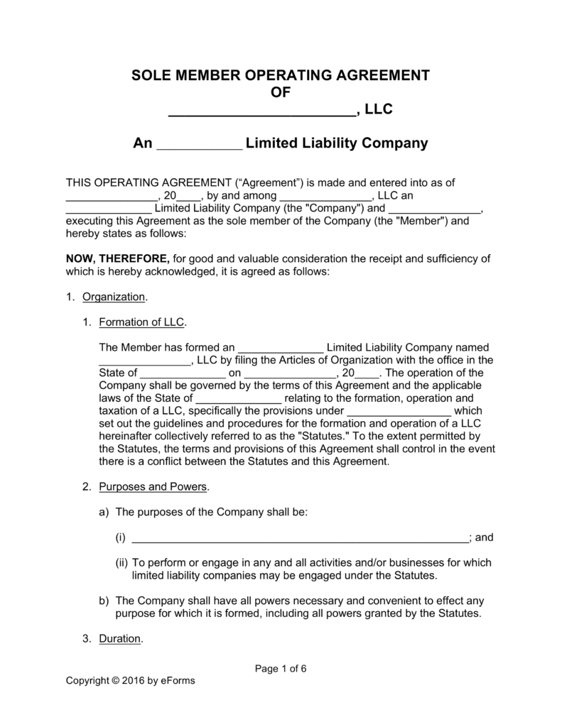 Llc Operating Agreement Form 007 Single Member Llc Operating Agreement Template Free 791x1024