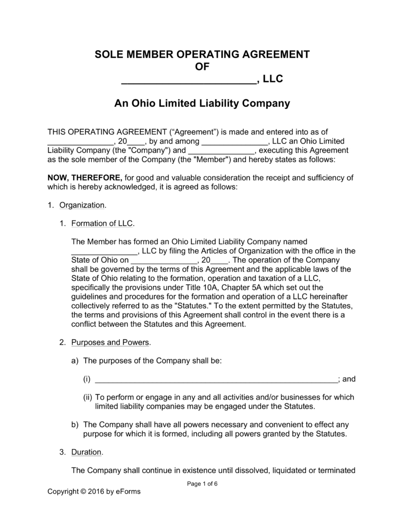 Llc Operating Agreement Form 024 Template Ideas Llc Operating Agreement Free Single Member Ohio