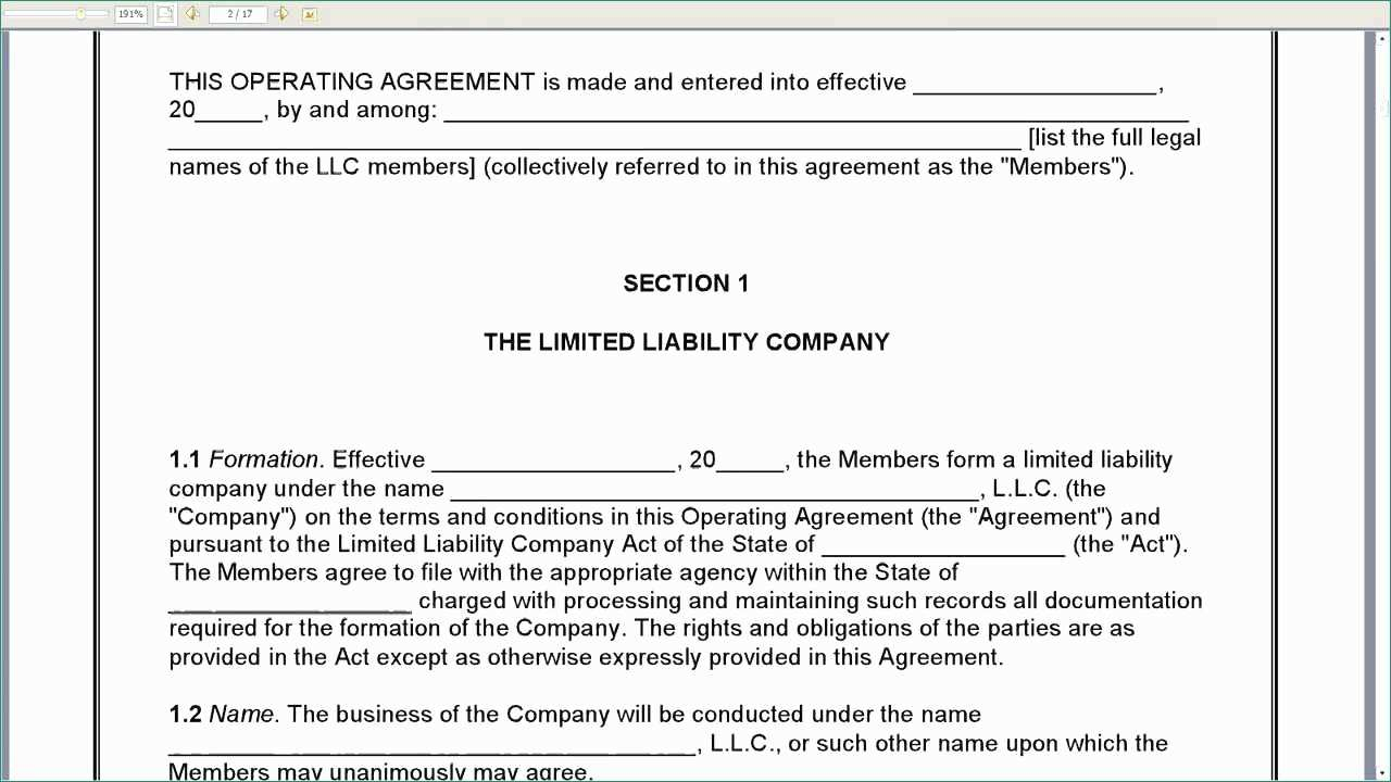 Llc Operating Agreement Form Agreement Llc Operating Agreement Template Natural Llc Operating