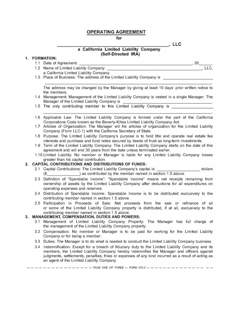 Llc Operating Agreement Form The Sdira Llc Operating Agreement Boilerplate For Your Clients