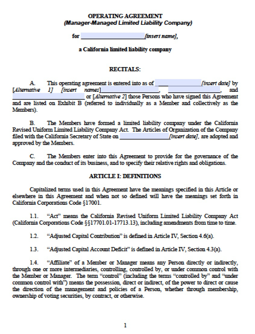 Llc Operating Agreements California Multi Member Llc Operating Agreement Free Llc Operating