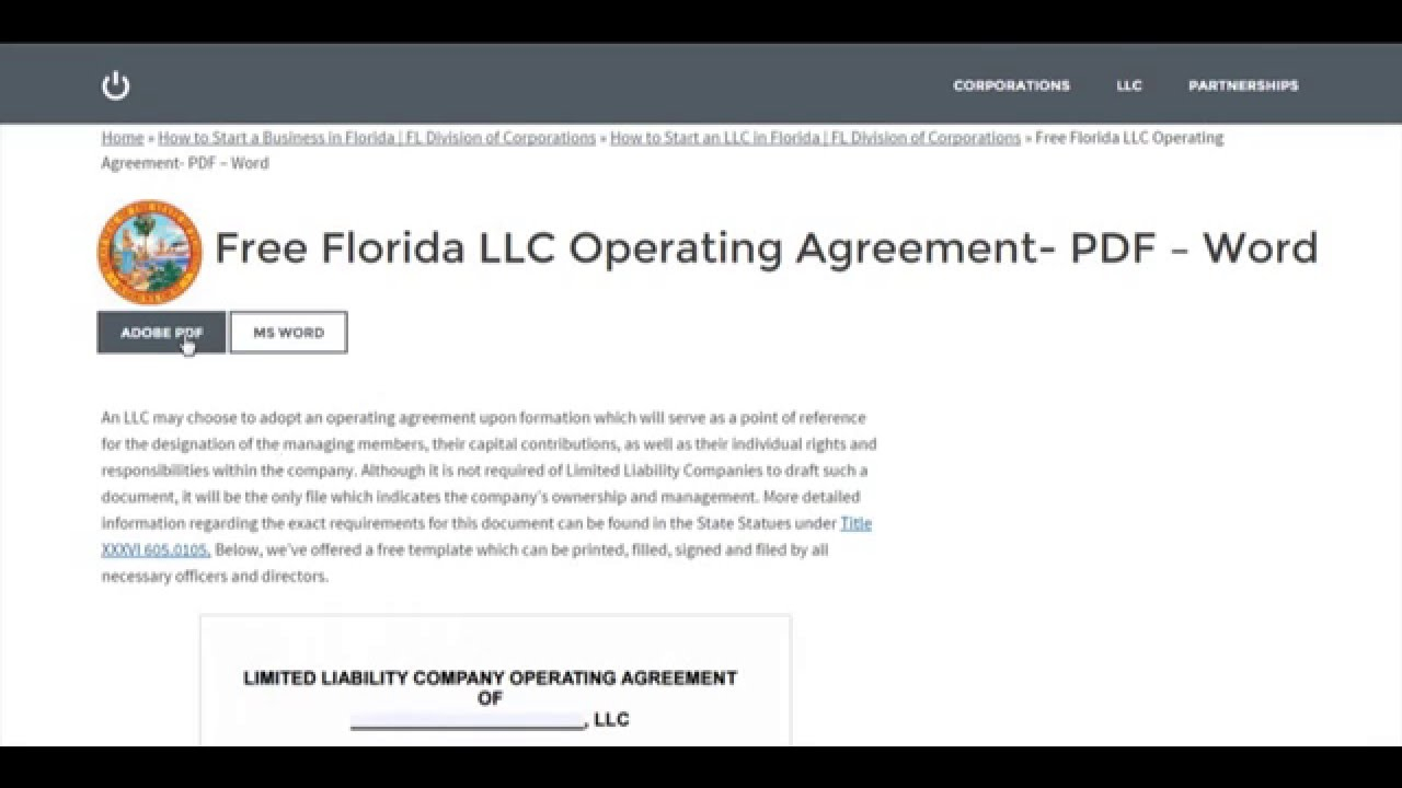 Llc Operating Agreements Free Florida Llc Operating Agreement Pdf Word