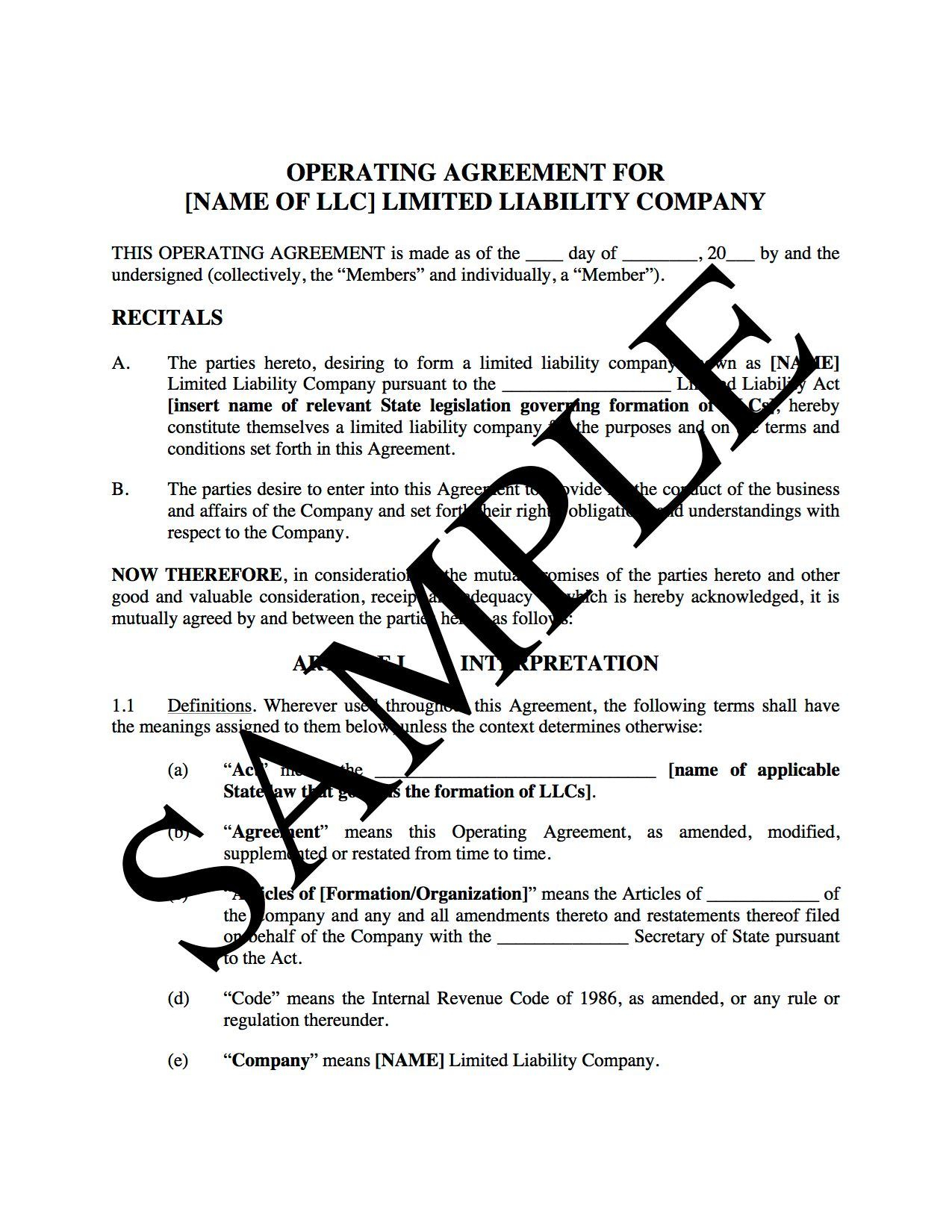 Llc Operating Agreements Llc Operating Agreement For Real Estate Usa