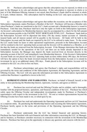 Llc Subscription Agreement Subscription Agreement Of Pacific West Mortgage Fund Llc A