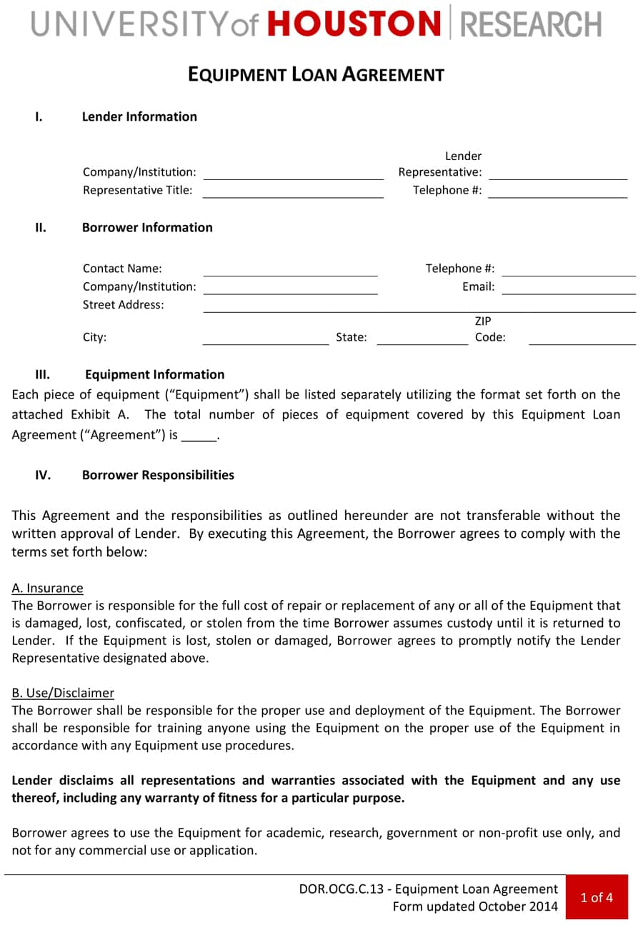Loan Of Equipment Agreement 40 Free Loan Agreement Templates Word Pdf Template Lab