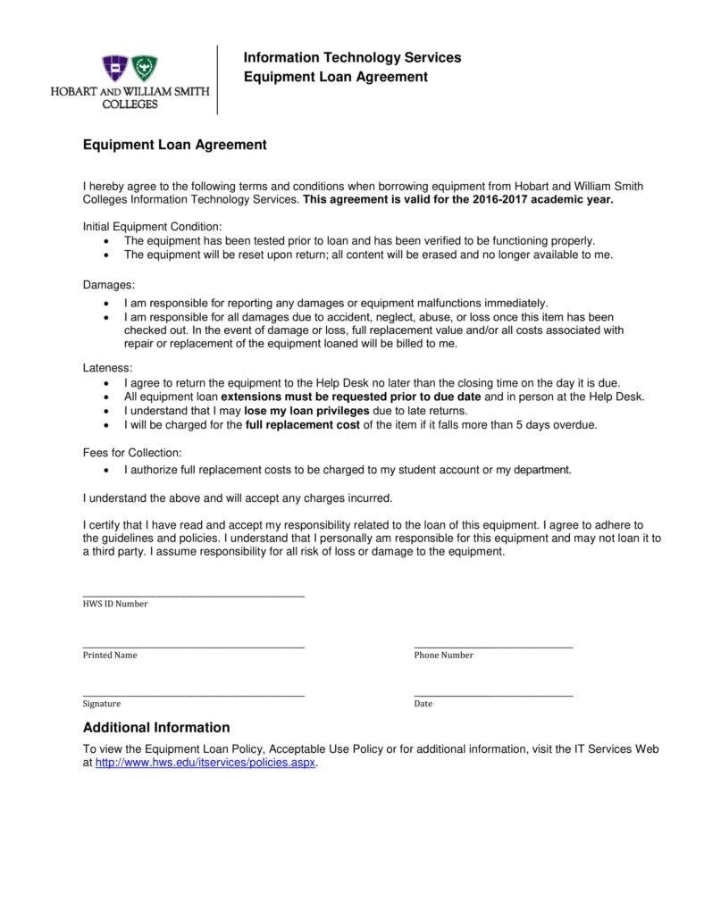 Loan Of Equipment Agreement 6 Equipment Loan Agreement Templates Pdf Word Free Premium