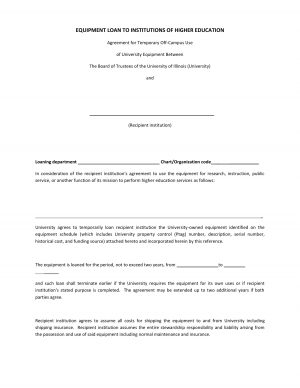 Loan Of Equipment Agreement Equipment Loan Agreement To Institutions Of Higher Education