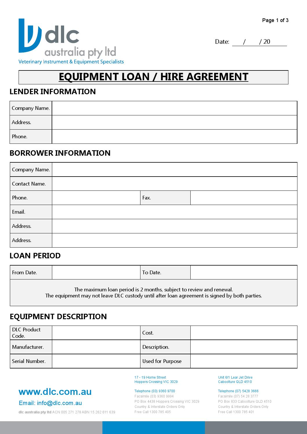Loan Of Equipment Agreement Equipment Loan Hire Agreement Interactive Dlc Australia Pty Ltd