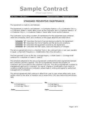 Maintenance Agreement Terms And Conditions Download Sample Written Preventive Maintenance Program Docsharetips