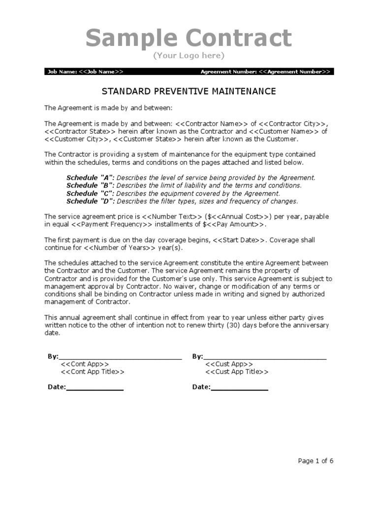 Maintenance Agreement Terms And Conditions Download Sample Written Preventive Maintenance Program Docsharetips