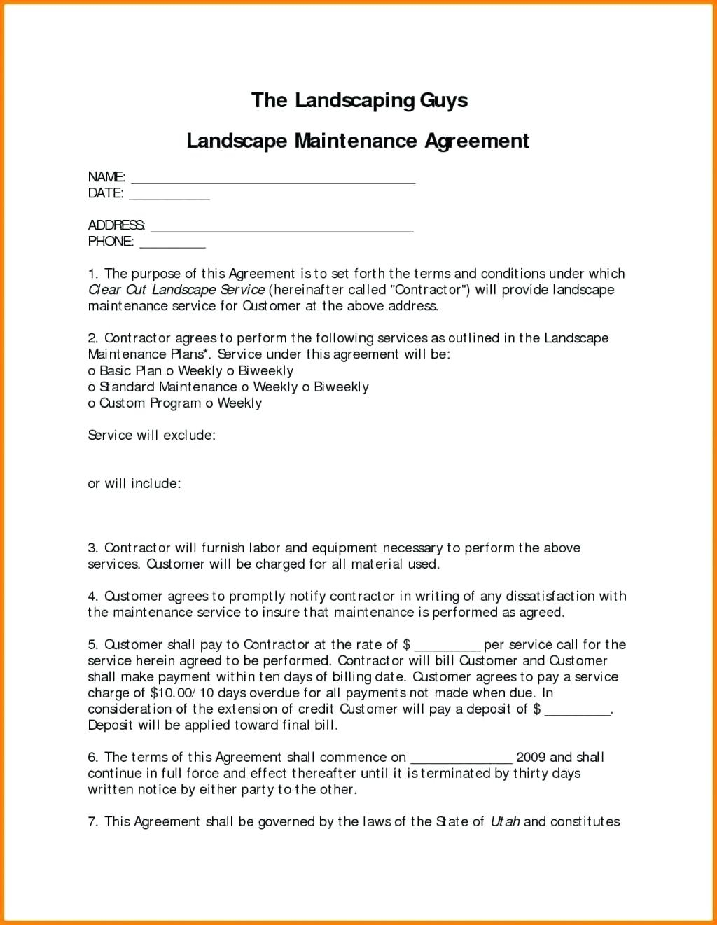 Maintenance Agreement Terms And Conditions Landscaping Contract Ataumberglauf Verband